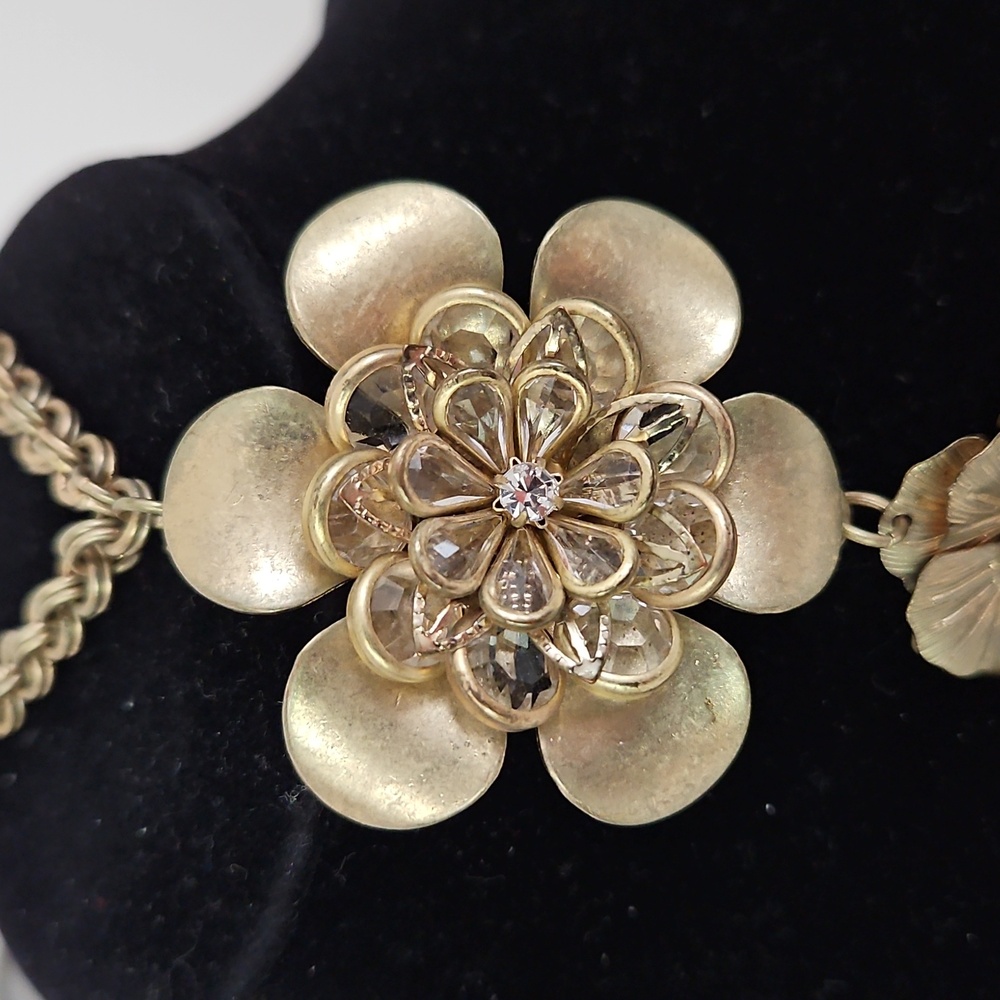 Mix-it Gold Tone Floral Tassel Statement Necklace adjusts from 18”-22”